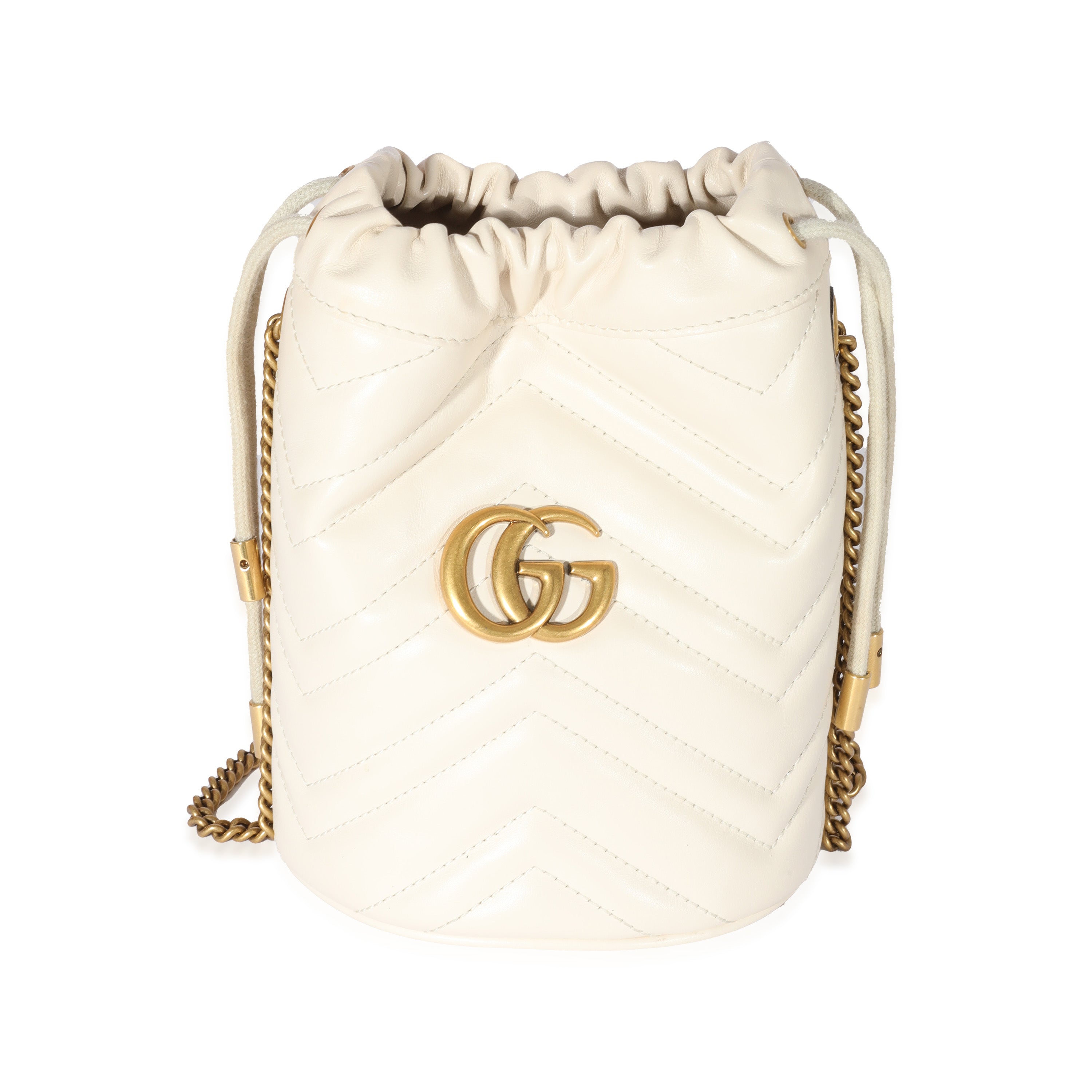 Gucci White Leather GG Marmont Mini Bucket Bag myGemma Item