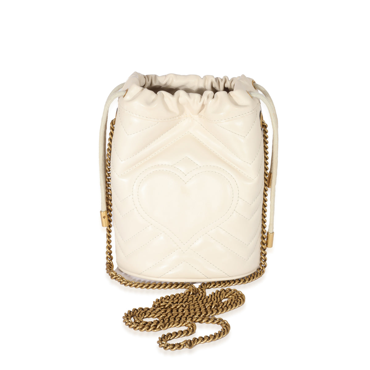 Gucci White Leather GG Marmont Mini Bucket Bag