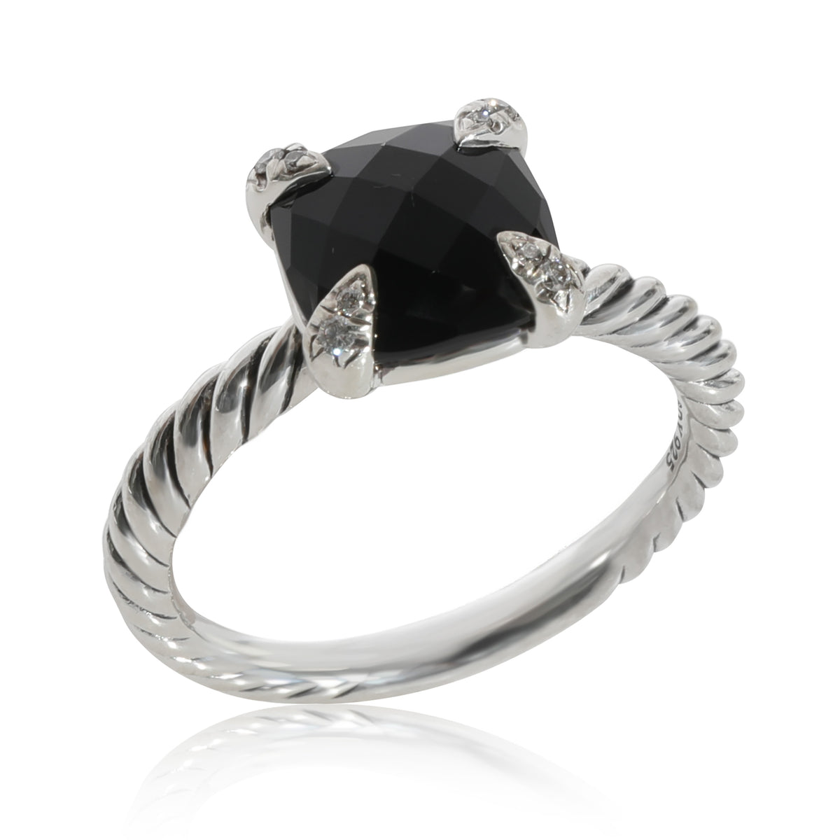 David Yurman Chatelaine Onyx Diamond Ring in Sterling Silver 0.03 CTW