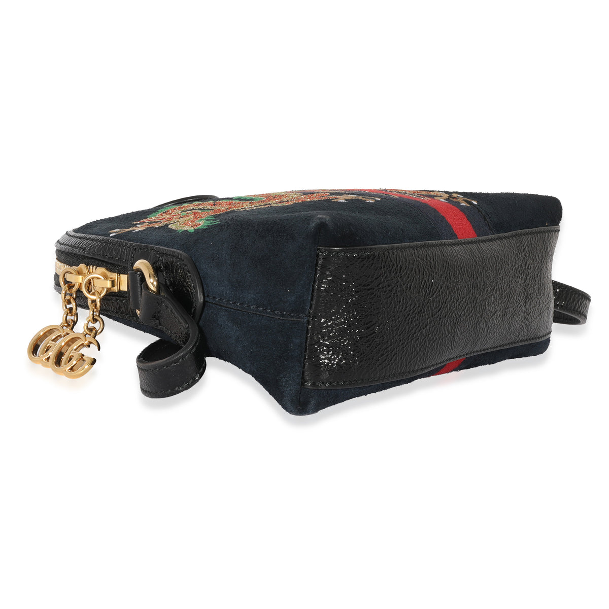 Gucci Black Embroidered Suede Ophidia Dome Bag