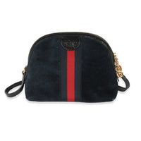 Gucci Black Embroidered Suede Ophidia Dome Bag