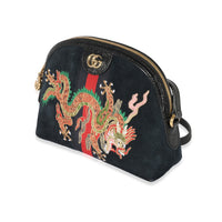 Gucci Black Embroidered Suede Ophidia Dome Bag