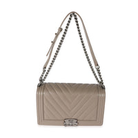 Chanel Lambskin Grey Chevron New Medium Boy Bag