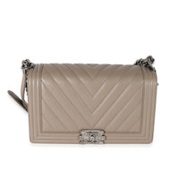 Chanel Lambskin Grey Chevron New Medium Boy Bag