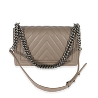 Chanel Lambskin Grey Chevron New Medium Boy Bag