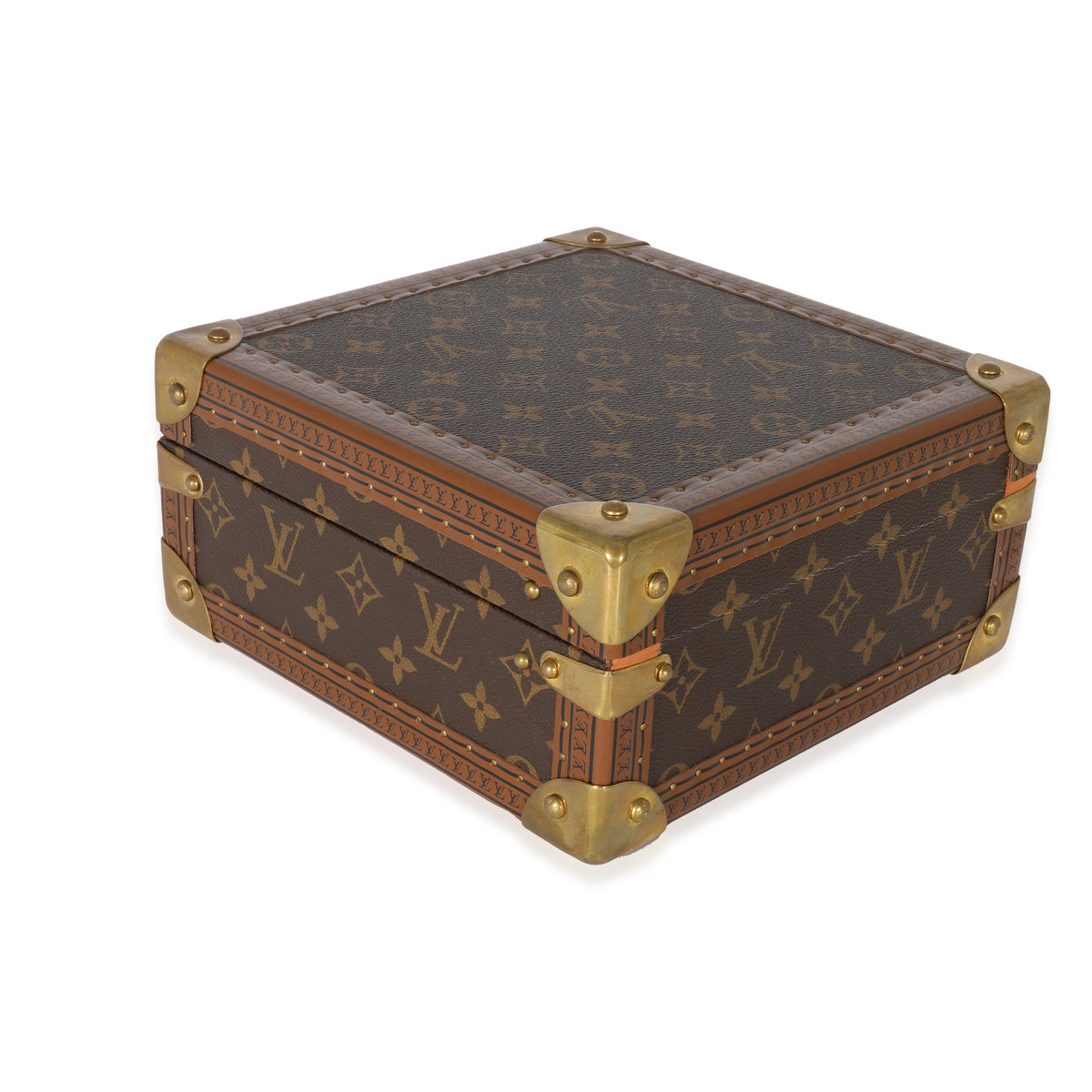 Authenticated Used Louis Vuitton Monogram Trunk Jewelry Box Case Brown x Pink  Purple Bag 