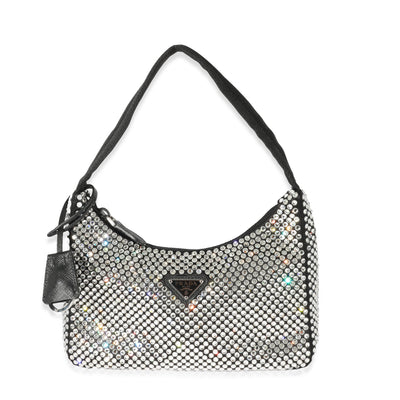 Prada Black Satin Crystal Re-Edition 2000 Mini Bag