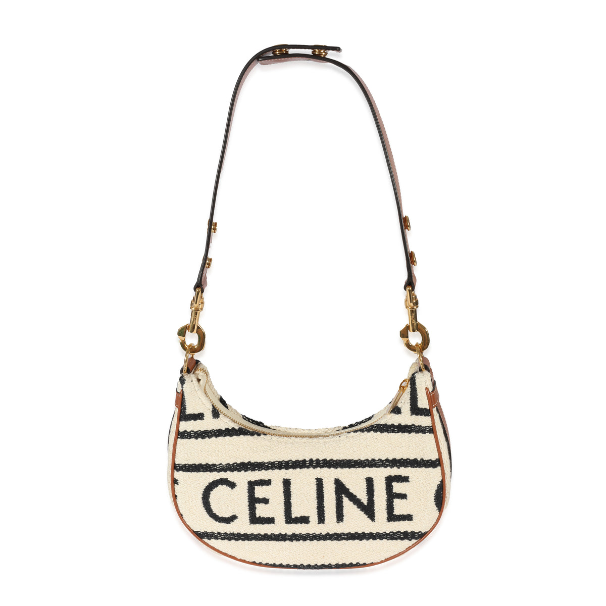 Celine White Tan Triomphe Canvas Clutch With Chain, myGemma, CH
