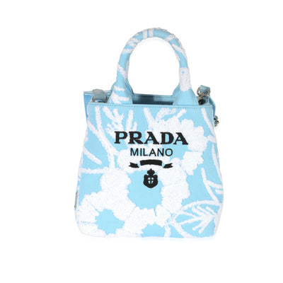 Prada Blue White Embroidered Drill Top Handle