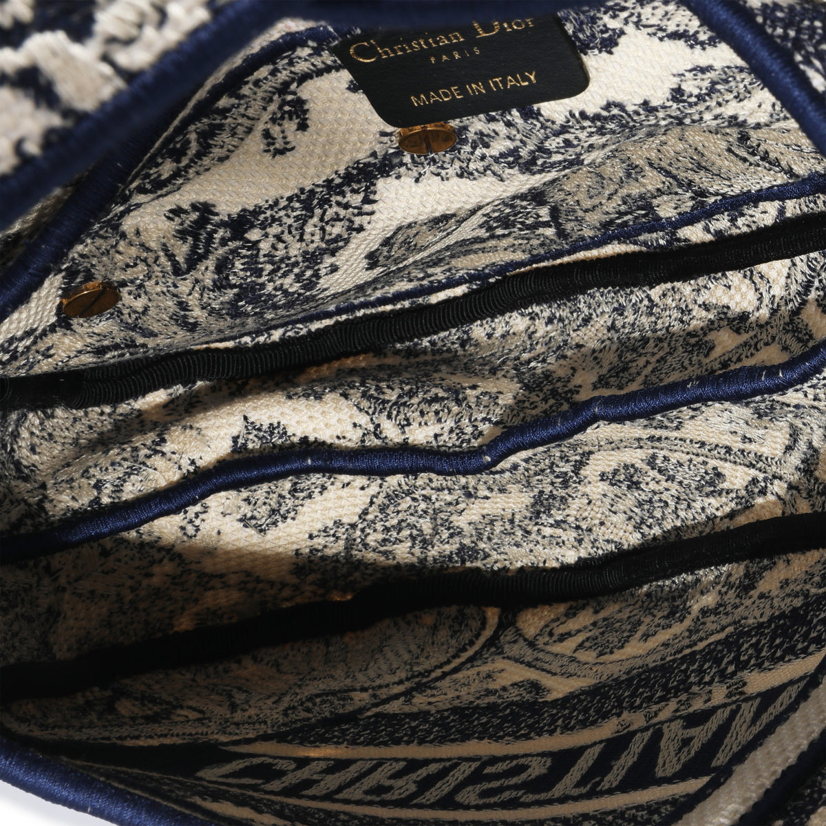 Christian Dior Blue Toile de Jouy Saddle Bag Embroidery Canvas Shoulder Bag