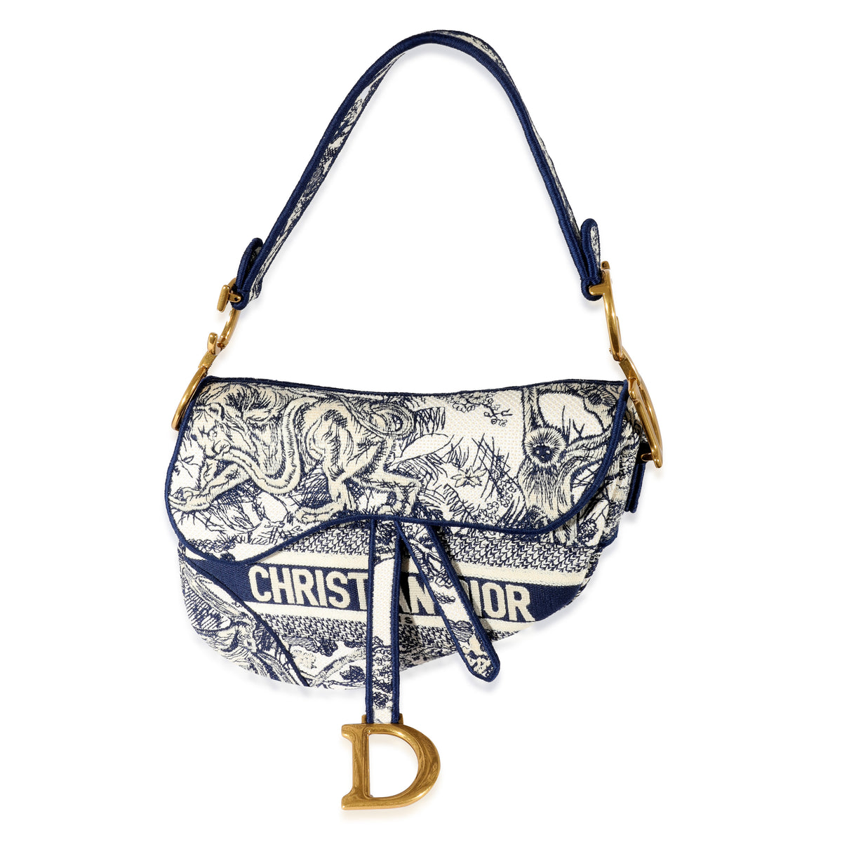 Dior - Mini Lady D-Lite Bag White and Navy Blue Toile de Jouy Embroidery - Women