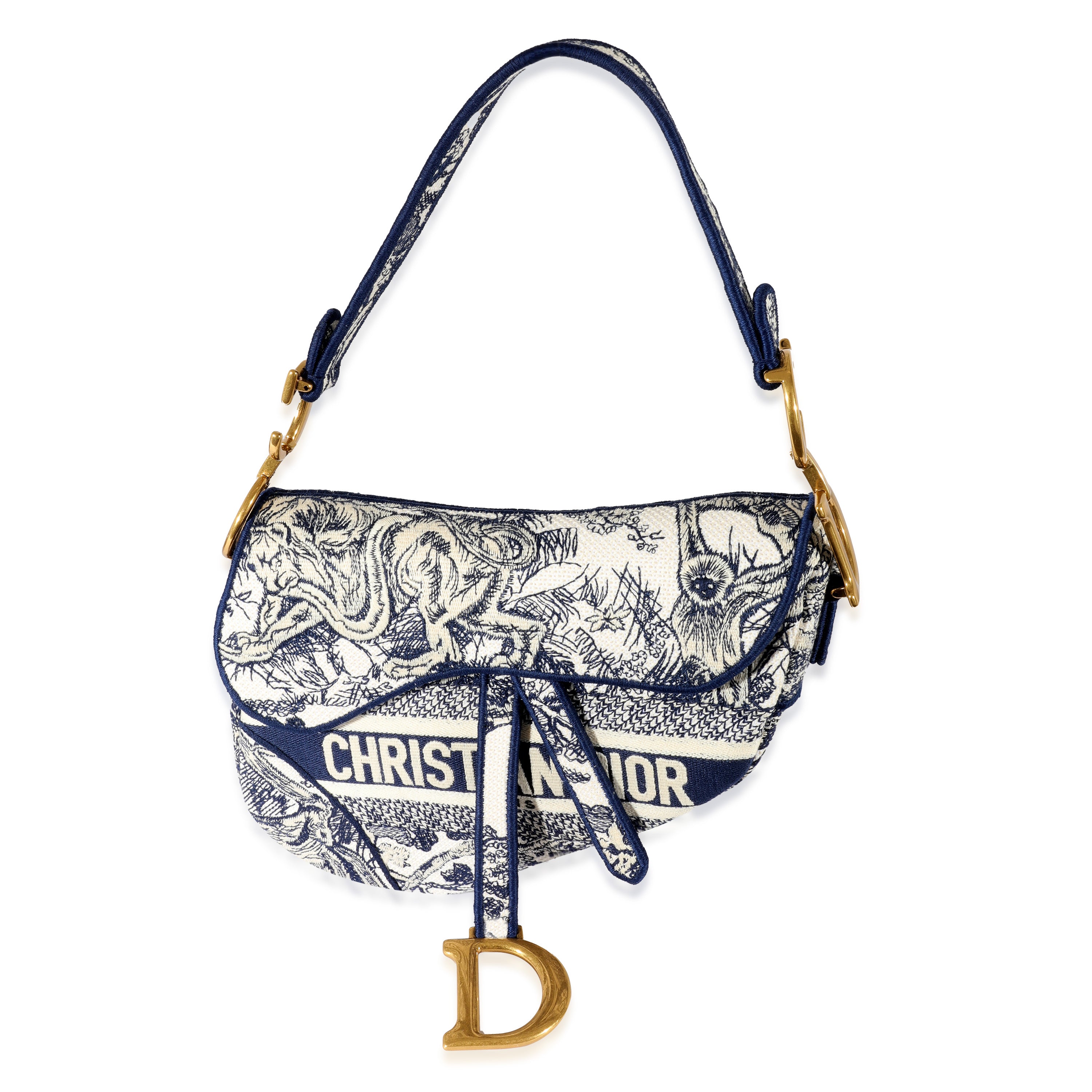 Saddle bag blue toile de jouy embroidery Clearance