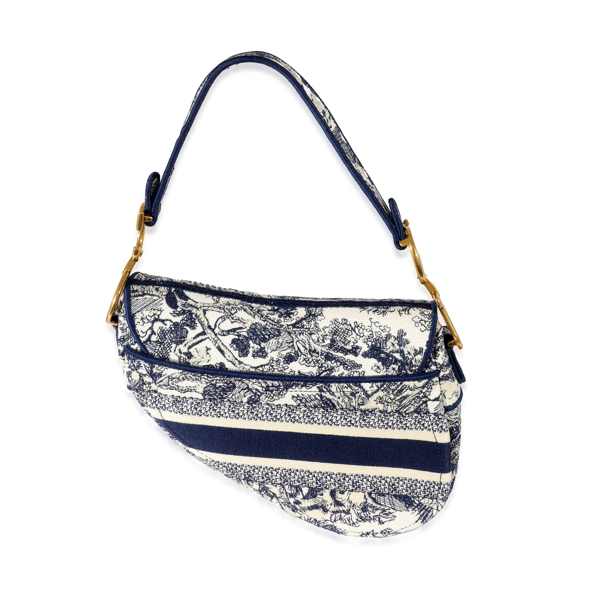 CHRISTIAN DIOR Canvas Embroidered Toile de Jouy Saddle Bag Gray 1206185
