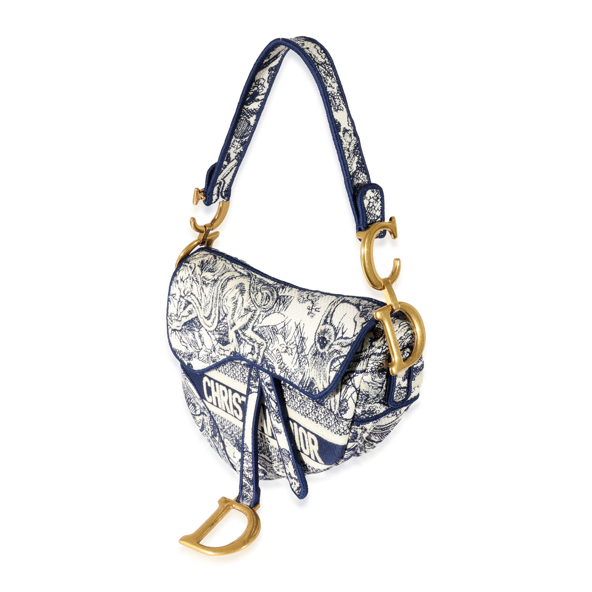 Christian Dior Blue Toile de Jouy Embroidery Saddle Bag
