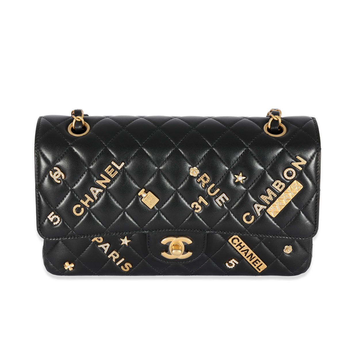 Chanel 21S Black Leather Charms Medium Flap Bag
