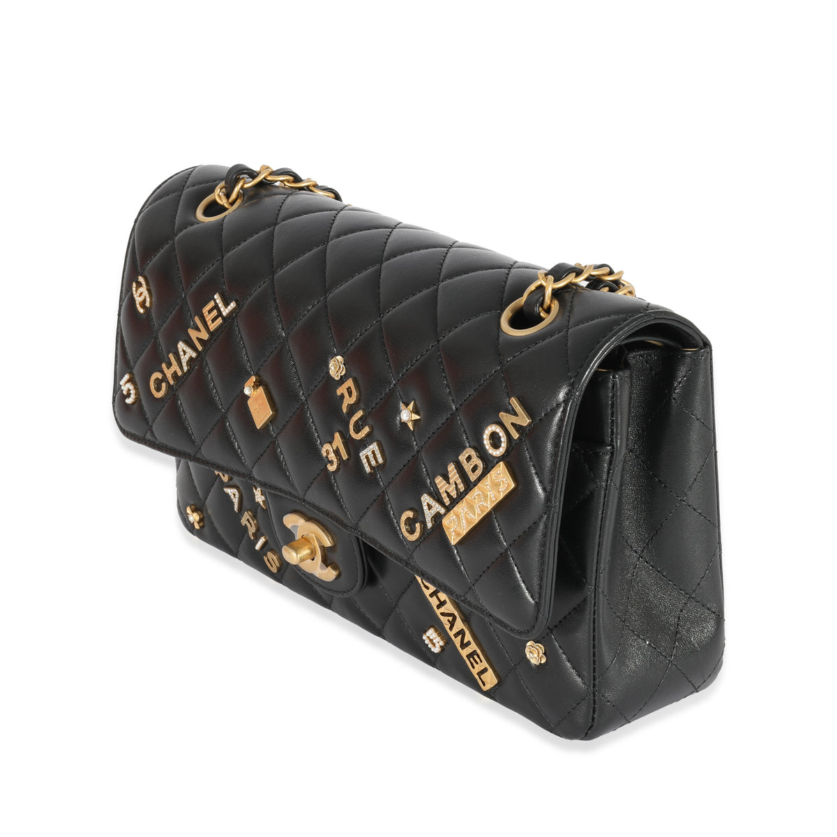 Chanel 21S Black Leather Charms Medium Flap Bag, myGemma