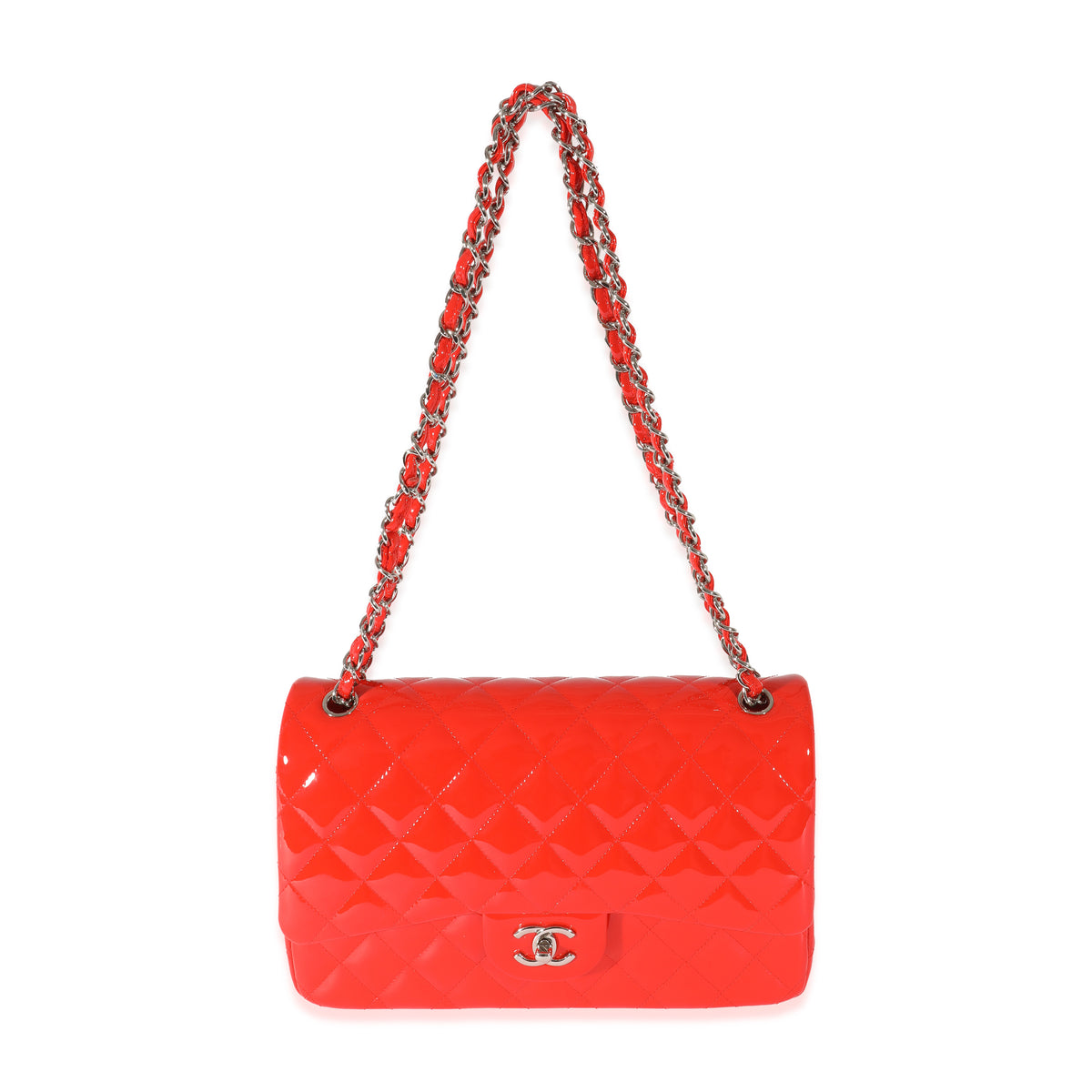 Chanel Orange Patent Jumbo Classic Flap