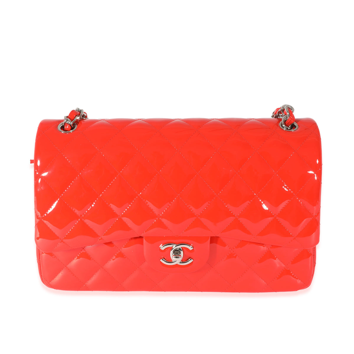 Chanel Orange Patent Jumbo Classic Flap