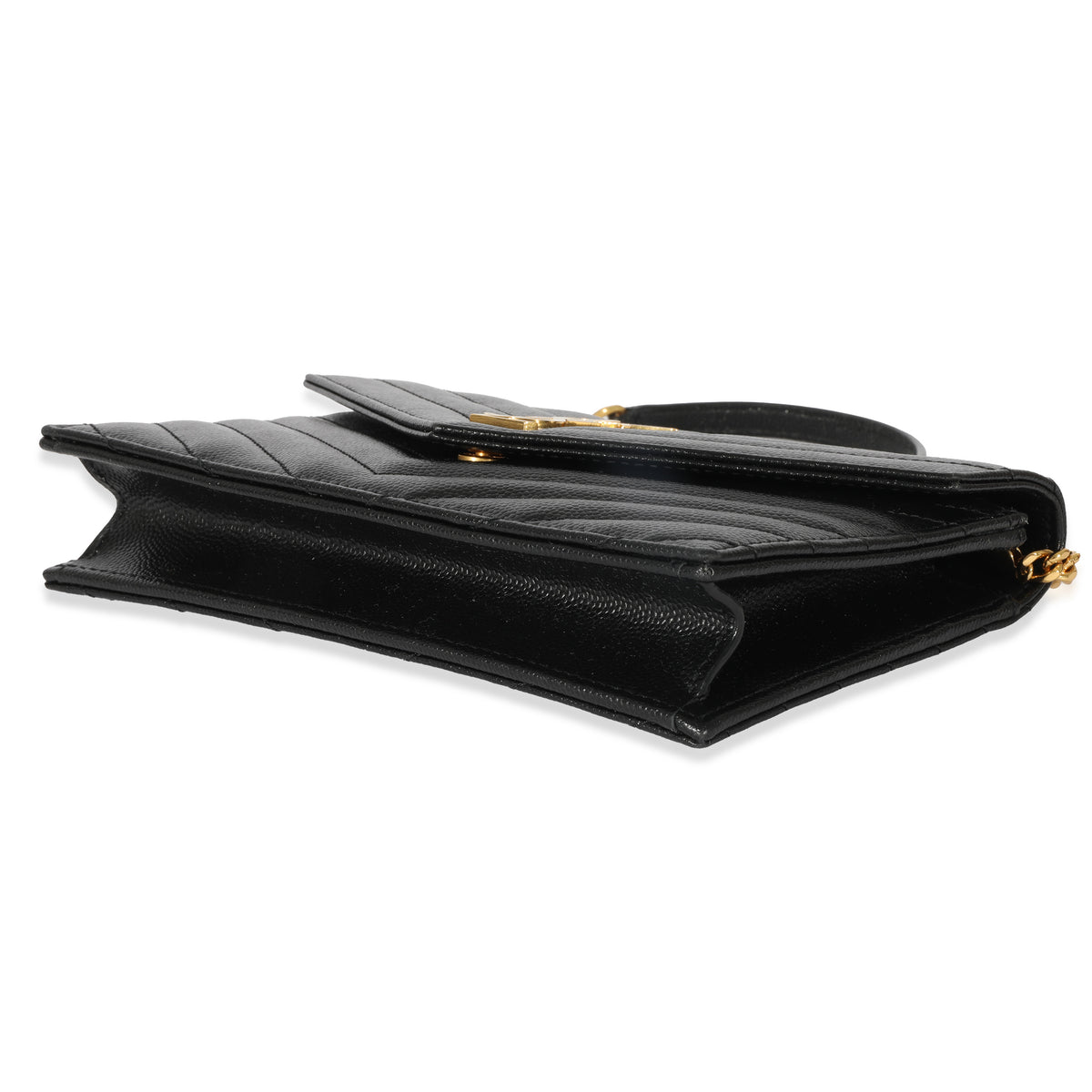 Saint Laurent Black Matelasse Cassandre Envelope Chain Wallet