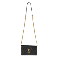 Saint Laurent Black Matelasse Cassandre Envelope Chain Wallet