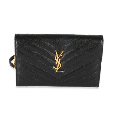 Saint Laurent Black Matelasse Cassandre Envelope Chain Wallet