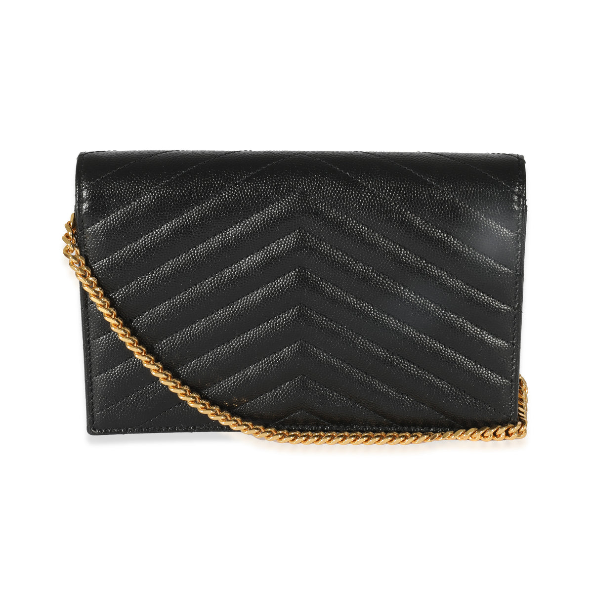 Saint Laurent Black Matelasse Cassandre Envelope Chain Wallet