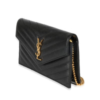 Saint Laurent Black Matelasse Cassandre Envelope Chain Wallet