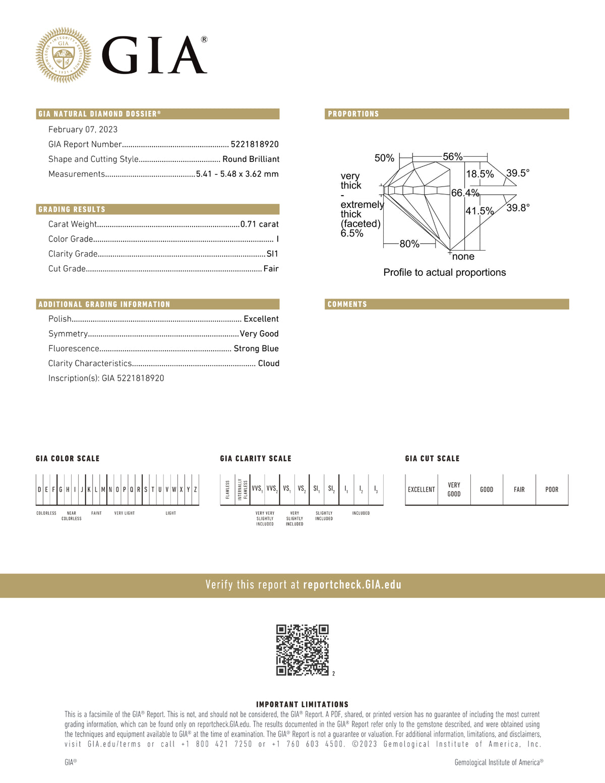 GIA Certified 0.71 Ct Round cut I SI1 Loose Diamond