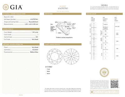 GIA Certified 1.02 Ct Round cut I VS1 Loose Diamond