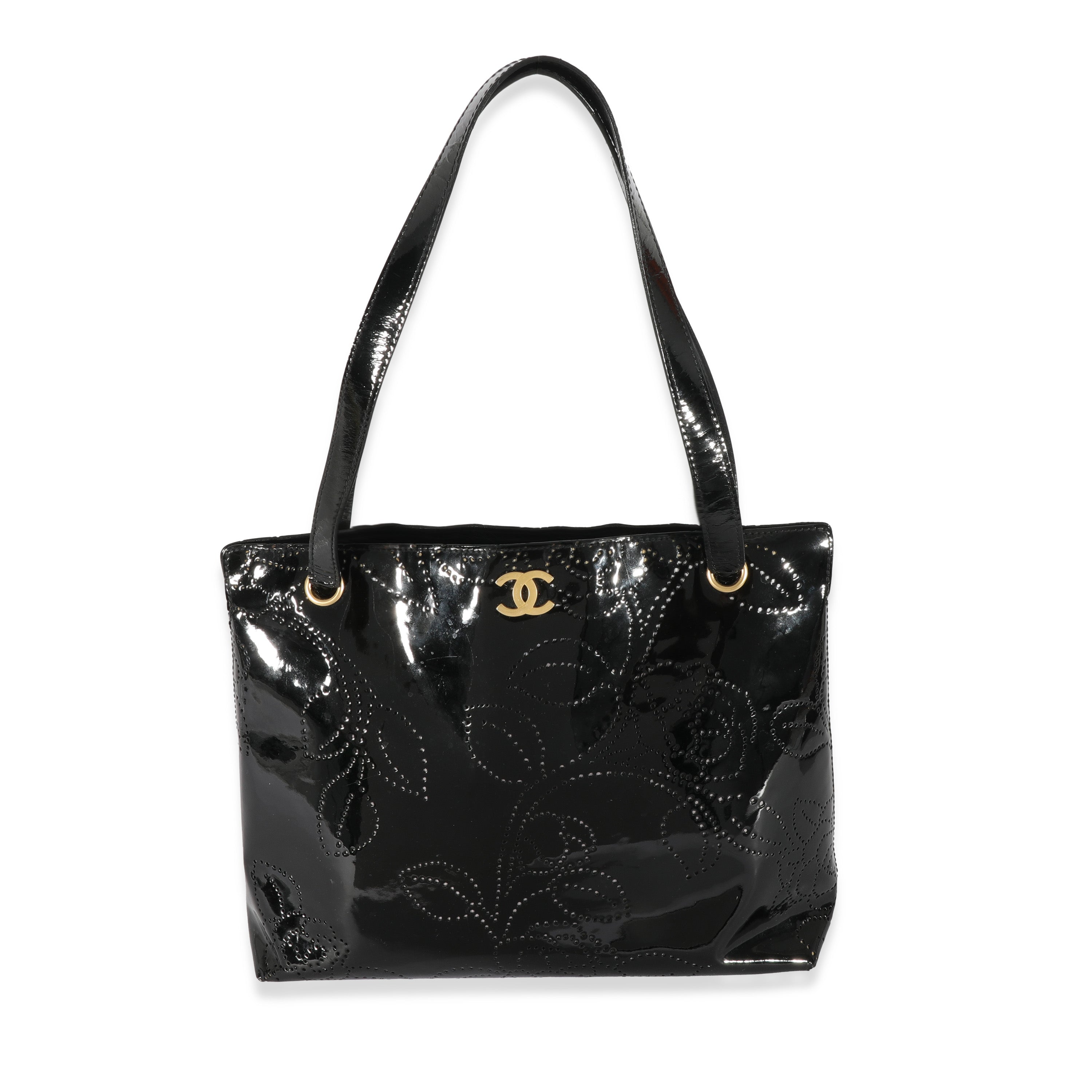 Chanel Black Patent Perforated Camellia Tote, myGemma, NZ