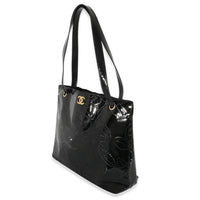 Chanel Black Patent Perforated Camellia Tote