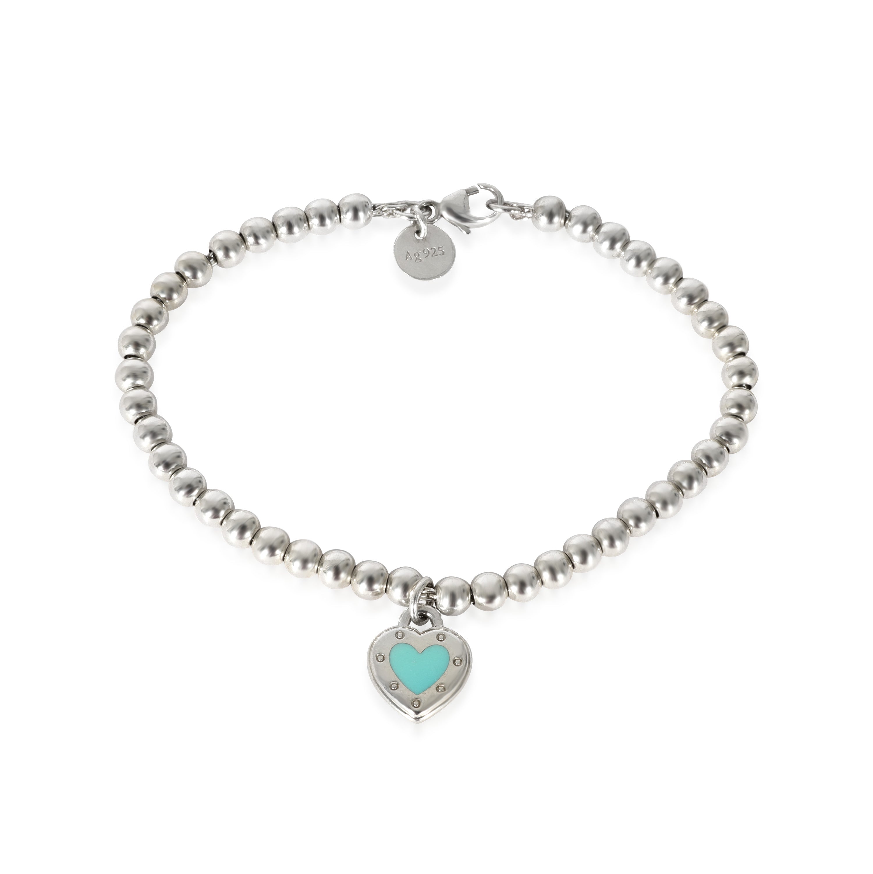 Return to Tiffany Bead Bracelet in Silver Tiffany Blue with a Diamond 4  mm  Tiffany  Co