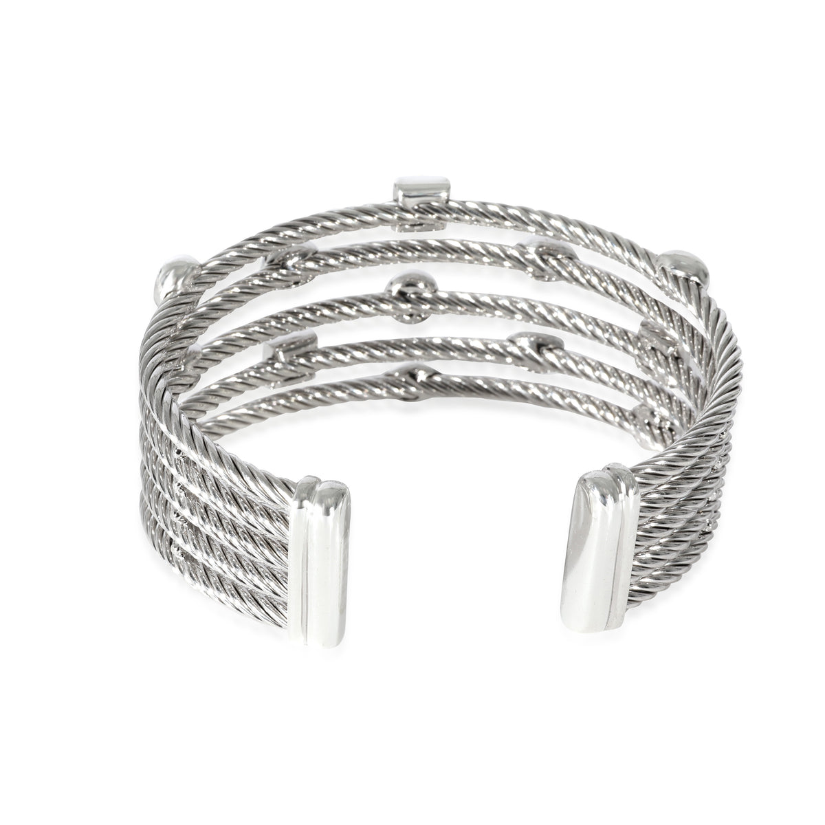 David Yurman Confetti 5 Row Cuff Bangle in  Sterling Silver 0.75 CTW