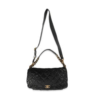 Chanel Black Crumpled Calfskin Medium Coco Pleats Messenger