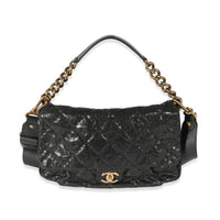 Chanel Black Crumpled Calfskin Medium Coco Pleats Messenger