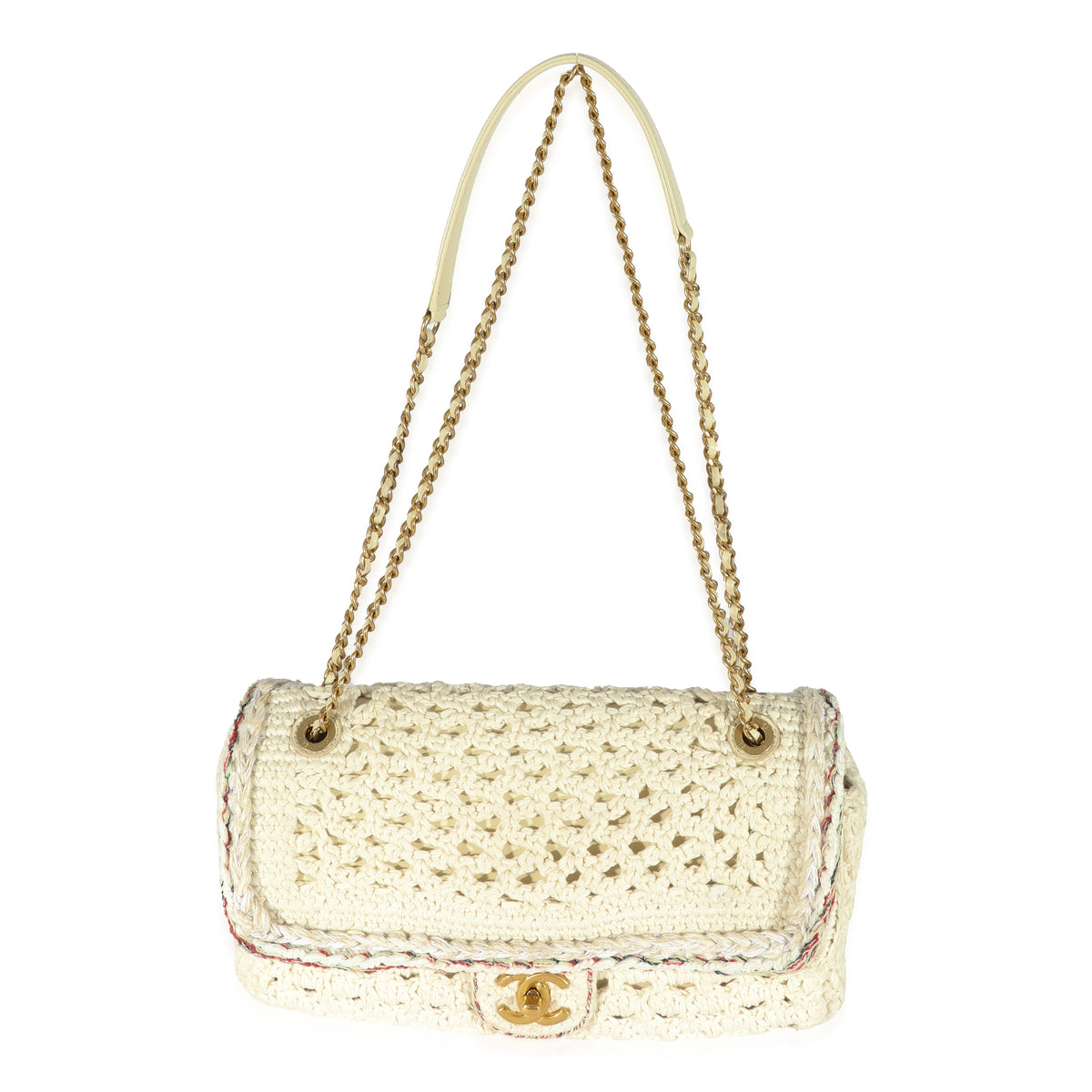 Chanel Classic Single Flap Bag Crochet Raffia Medium Neutral 5804471