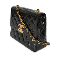 Chanel Black Patent Vintage XL CC Quilted Square Flap Bag