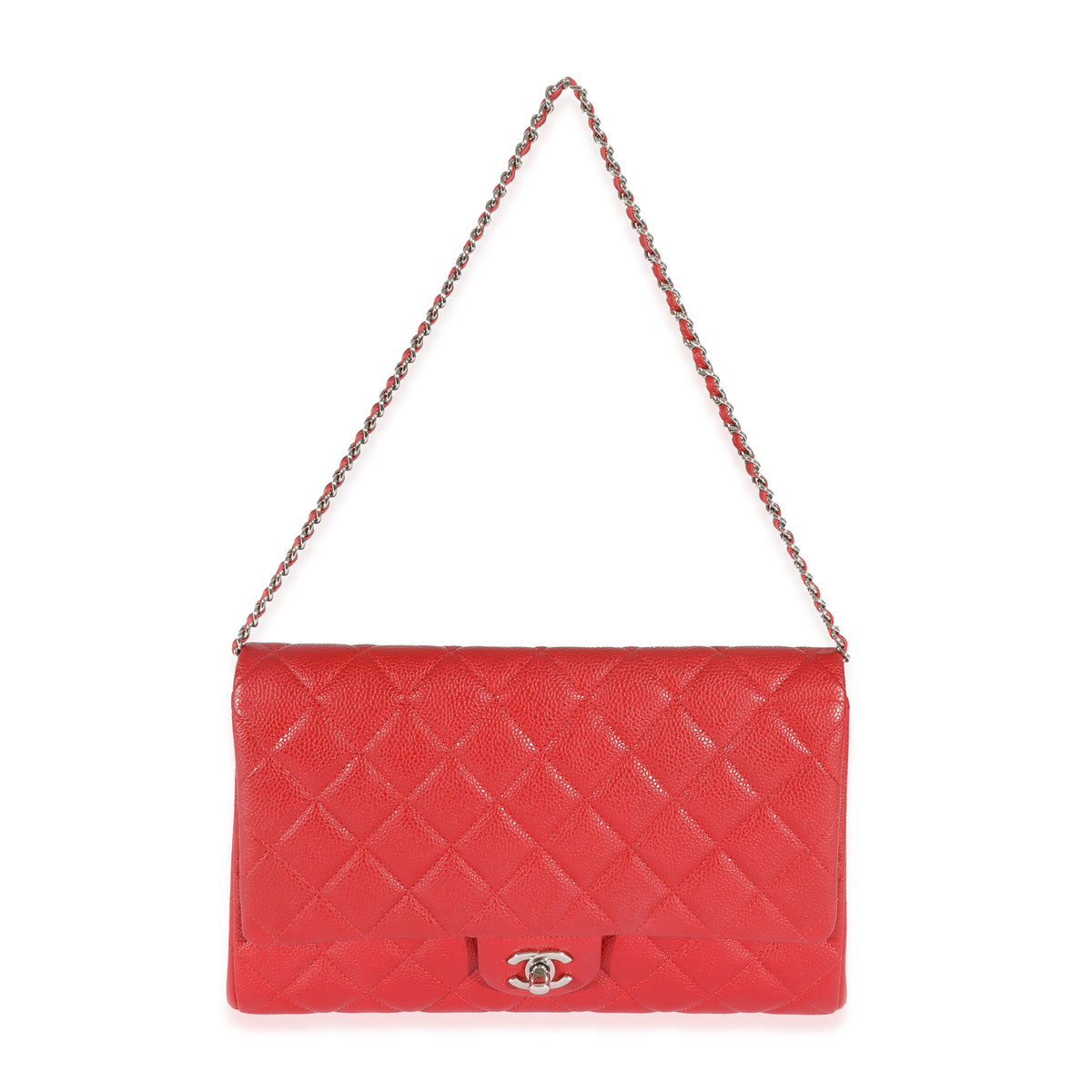 Chanel Red Caviar Chain On Clutch