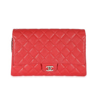 Chanel Red Caviar Chain On Clutch