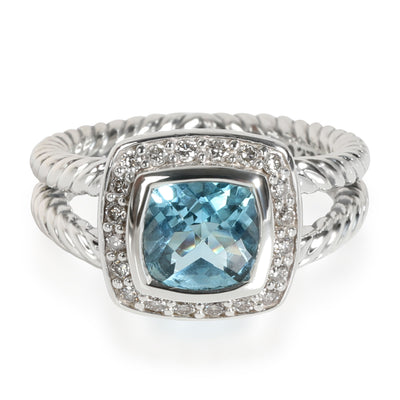 David Yurman Albion Blue Topaz Diamond Ring in  Sterling Silver 0.17 CTW