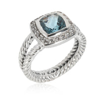 David Yurman Albion Blue Topaz Diamond Ring in  Sterling Silver 0.17 CTW