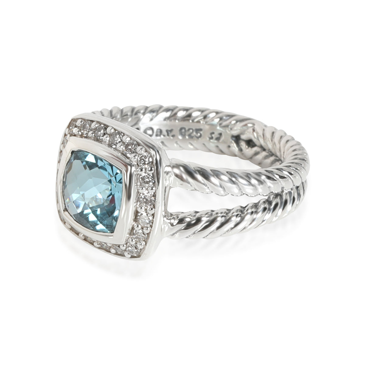 David Yurman Albion Blue Topaz Diamond Ring in  Sterling Silver 0.17 CTW