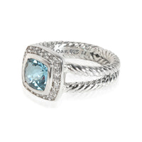 David Yurman Albion Blue Topaz Diamond Ring in  Sterling Silver 0.17 CTW