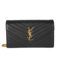 Saint Laurent Black Monogram Quilted Cassandre Chain Wallet