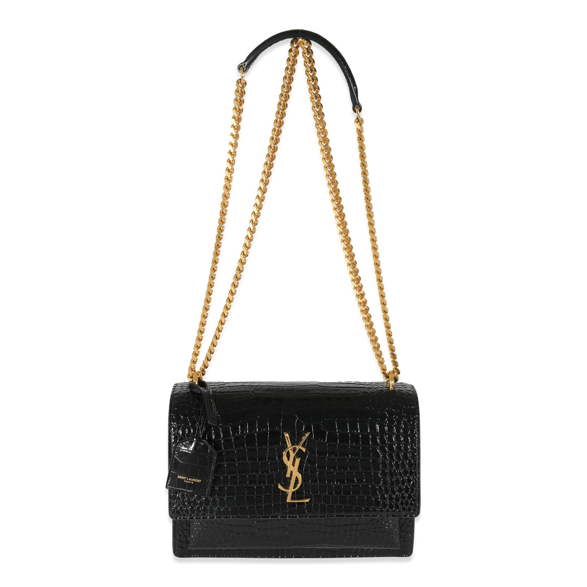 Saint Laurent Sunset Medium Monogram Ysl Croc-Embossed Shoulder Bag