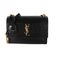 Saint Laurent Crocodile Embossed Black Medium Monogram Sunset