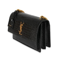 Saint Laurent Crocodile Embossed Black Medium Monogram Sunset