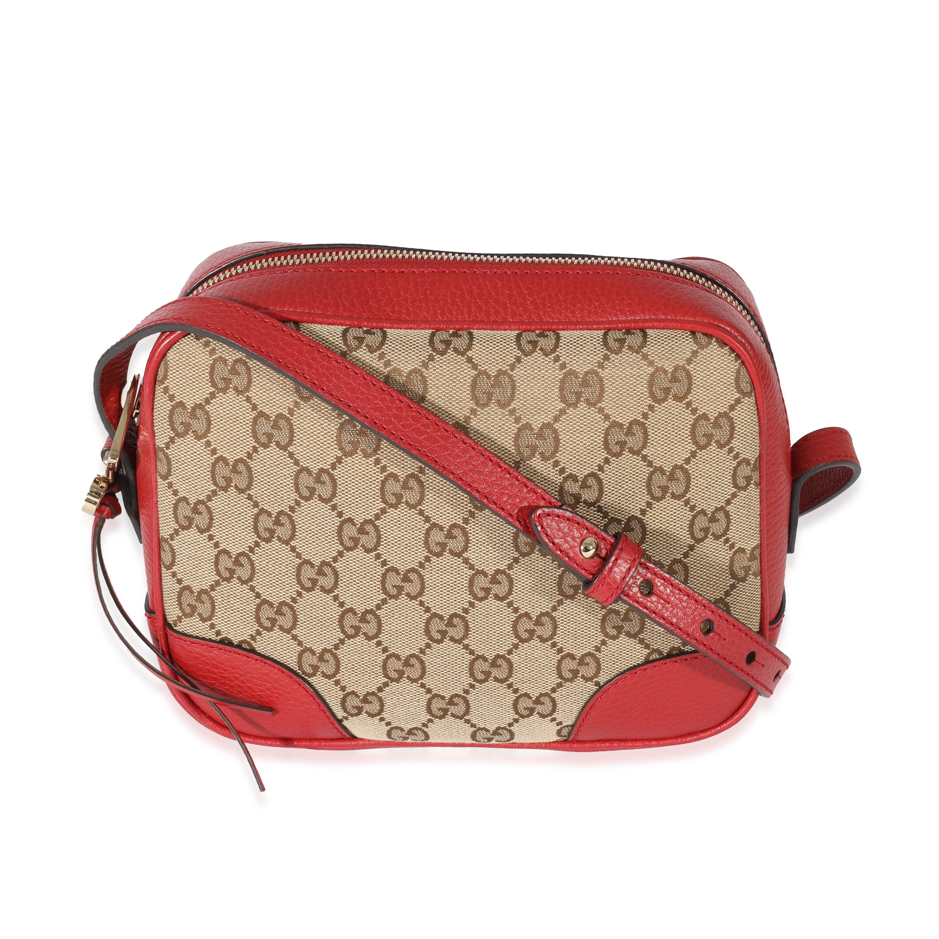 Gucci Red Leather GG Canvas Bree Messenger Bag, myGemma