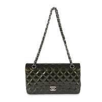 Chanel Green Patent Stripe Medium Classic Flap