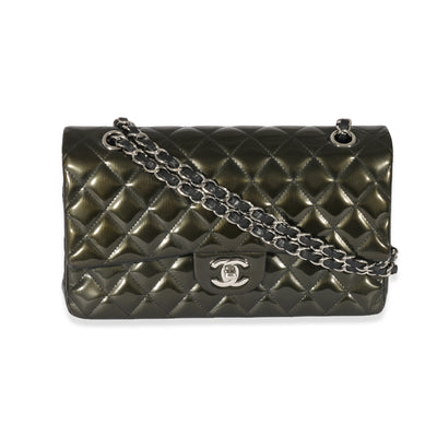 Chanel Green Patent Stripe Medium Classic Flap